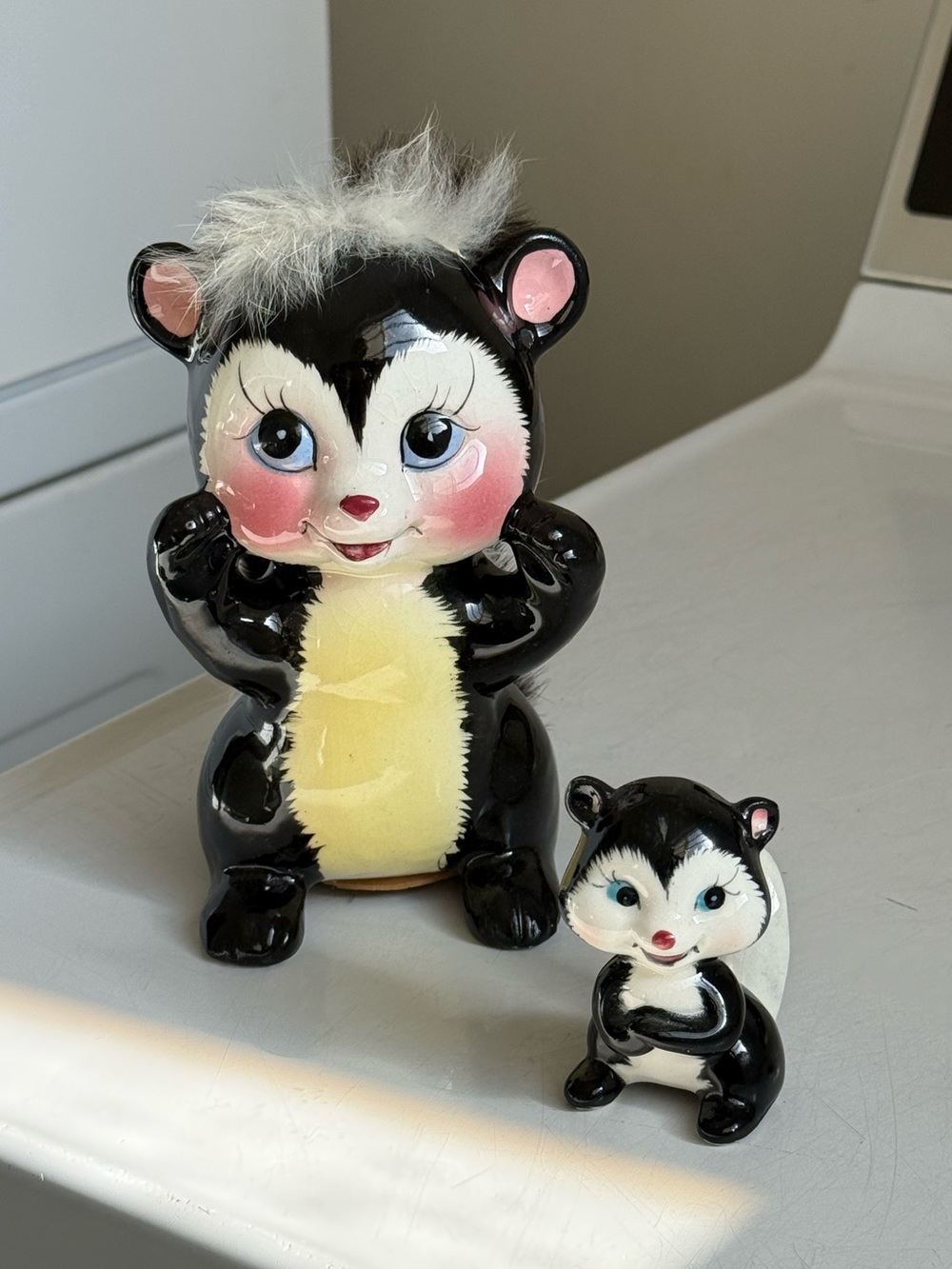 Set of 2 Napco MCM Porcelain Ceramic Skunk Coin Bank Anthropomorphic Figurines